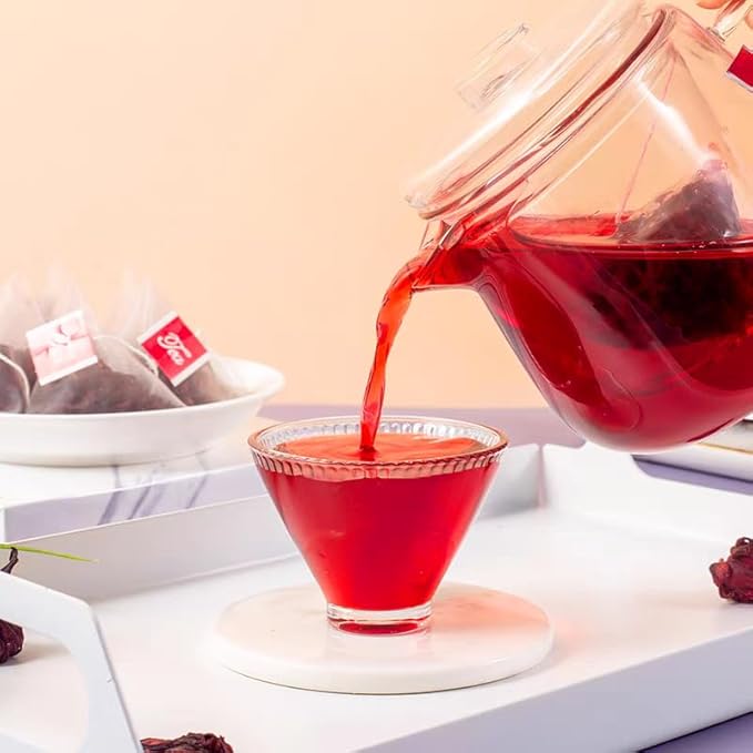 Hibiscus Flower Tea – 洛神花茶 – 100g/3.5oz (50 Pyramid Tea Bags), 100% Natural, Caffeine-Free, Sugar-Free, Gluten-Free, Supports Heart Health & Detox
