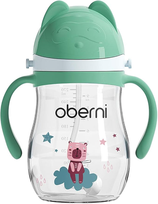 Tritan Sippy Cup, 270ml/9oz Baby Water Drinking Bottle with Removable Handle and Strap, Leak-Proof Training Cup for 12M+/1 Years+ Toddlers, Green/Pack of 1