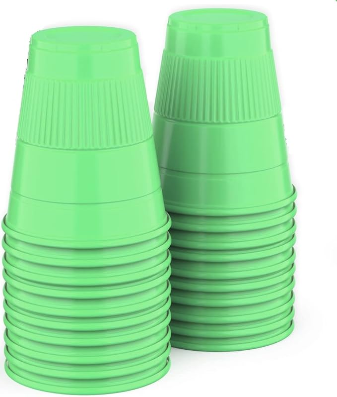 Disposable Cups | 50 Pack | 5 oz Plastic, Small Bathroom, Perfect for Medicine, Water, Rinsing, Mouthwash, Party, Dental | Multicolor for Kids | Green