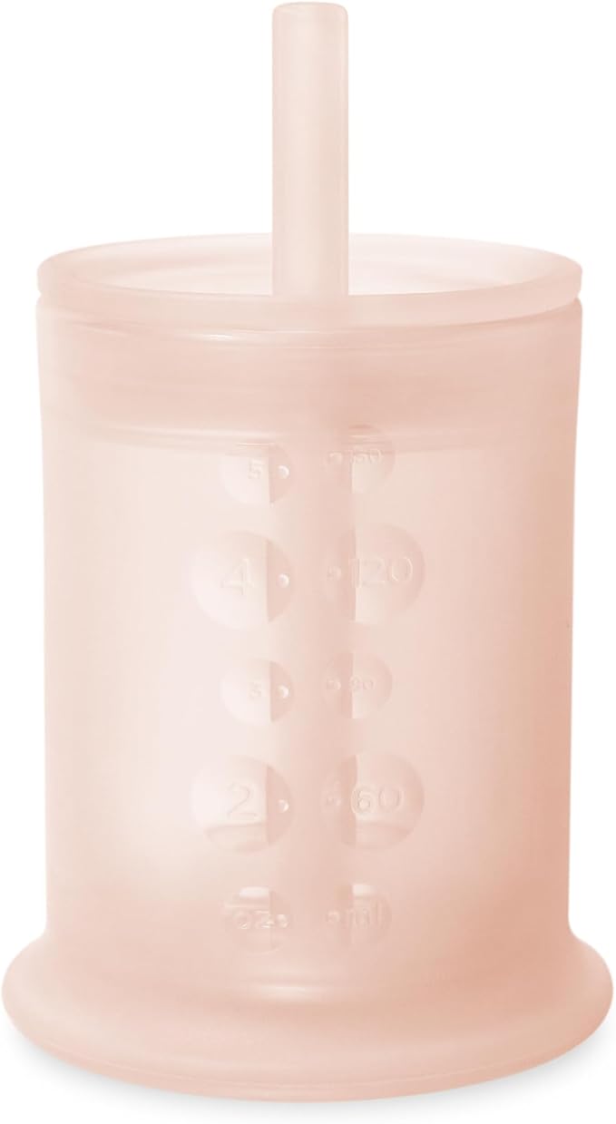 Olababy Silicone Training Cup with Straw Lid | Babies Water Drinking Cup | 6+ Mo Infant To 12-18 Months Toddler | Sippy Cup For Kids & Smoothie Cup | Baby Led Weaning (Coral, 5 oz)