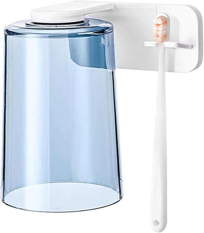 Toothbrush Organizer - Mouthwash Cup Set, Wall Mounted Toothbrush Storage, Bathroom Fixture with Compact Mount Design, Hygiene Rack for Home Apartment Dorm Office Hotel RV