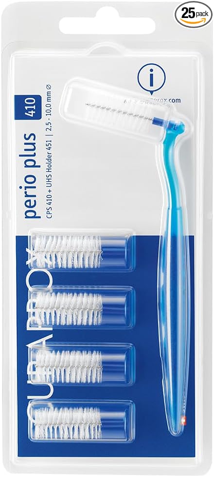 Curaprox Interdental Brush Set CPS 410 Perio – for Large Gaps & Gum Care | Includes 5 Brushes & Long-Handled Holder for Easy Reach | Swiss Made