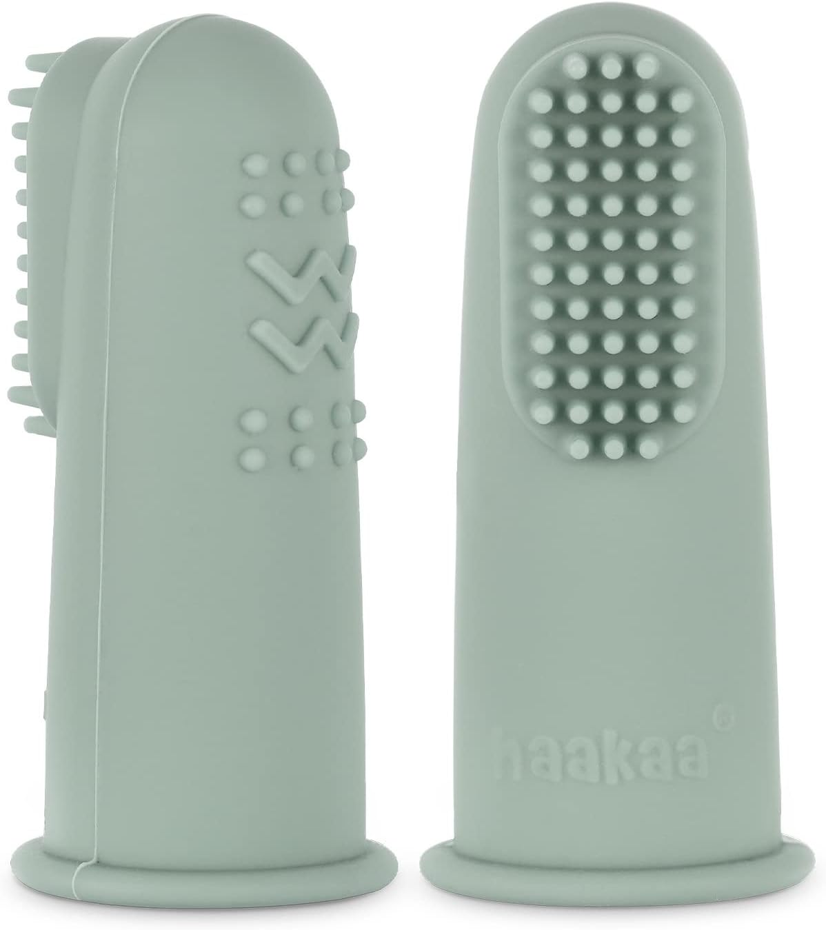 haakaa Silicone Baby Finger Toothbrush, Oral Care for Infants&Babies&Toddlers&Kids, Soft Food Grade Silicone, 0 Months+, 2 Pack, Pea Green