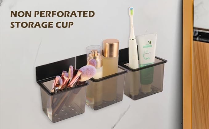 Toothbrush Holder Toothpaste Holder with Wall Mount for Family, Metal Frame & Plastic Black Bathroom Organizer Set with Adhere Tape for Bathroom Toothbrush Toothpaste Floss Razor -one Pack