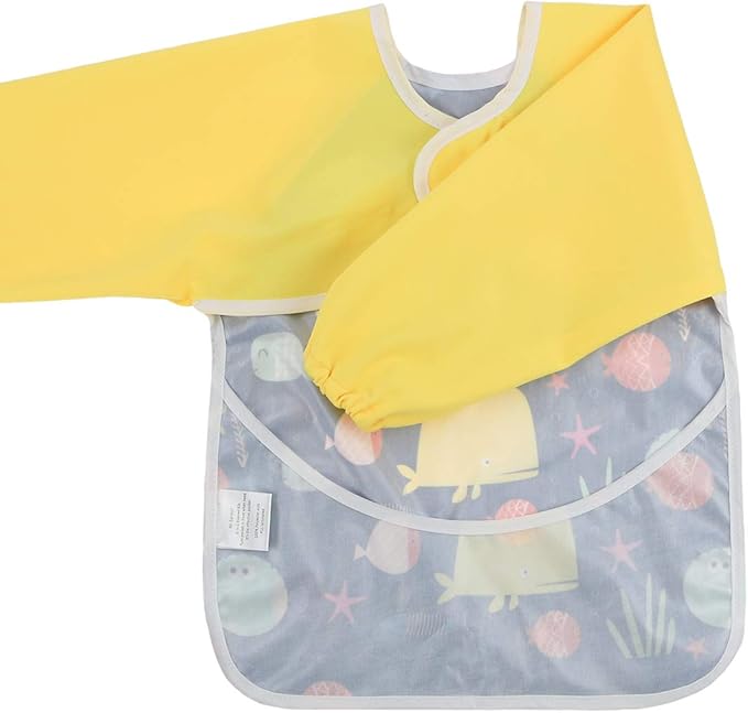 Infant Toddler Baby Waterproof Sleeved Bib, Bib with Sleeves&Pocket, 6-24 Months