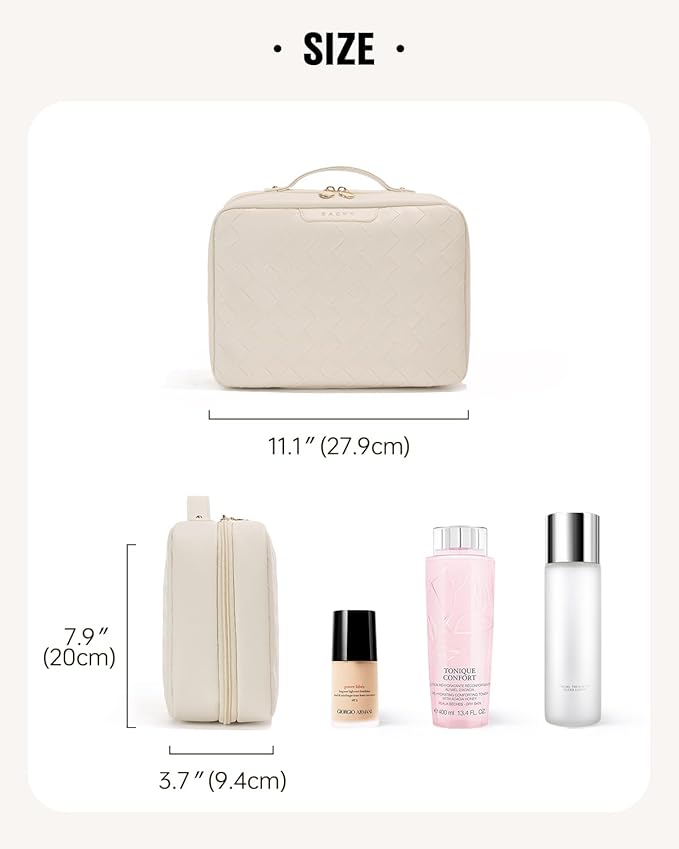 EACHY Travel Toiletry Bag with Hanging Hook, Portable Makeup Cosmetic Bags for Women, Water-Resistant Full-Size Travel Accessories (Plait White)