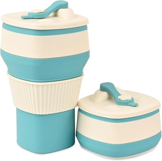 Collapsible Silicone Cup, Safe & Portable, for Hot & Cold Drinks, 18.6 oz (550 ml) - Travel, Camping, Office, and More – Turquoise Blue