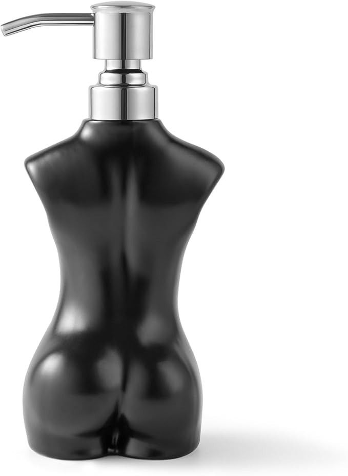 Ceramic Soap Dispenser with 304 Stainless Steel Pump Hand Lotion Liquid Dispenser Refillable for Kitchen and Bathroom Decorative (Matt Black)