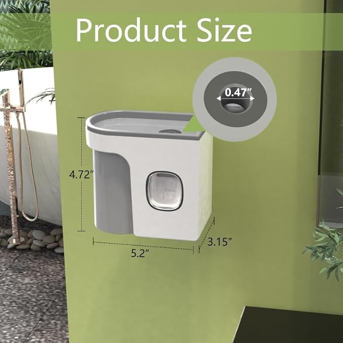 KABUM Toothbrush Holders for Bathrooms Toothpaste Dispenser - Cup Automatic Toothpaste Squeezer Wall Mounted, Toothbrush and Toothpaste Holder, Grey