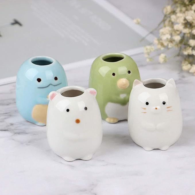 GARASANI Mini Ceramic Toothbrush, Toothpick Holder Cartoon Animal Tooth Brush Stand Kids Toothbrushes Storage Rack Toothpick Approx 350 (White Bear)