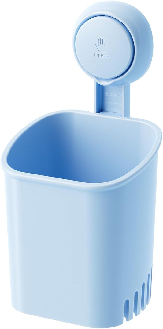 LEVERLOC Powerful Suction Cup Toothbrush Holder, Drill-Free Wall Shower Holder for Toothbrush, Toothpaste, Razor, Self-draining Kitchen Tableware Organizer, Removable Suction Cup in Shower, Blue