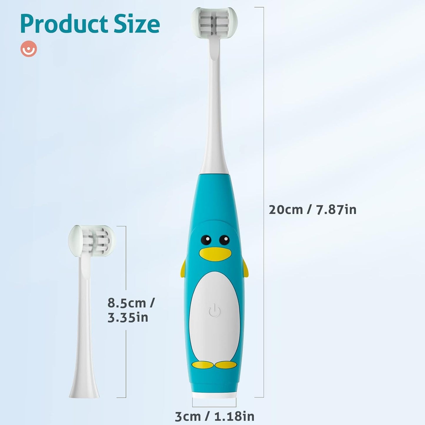 RAZOKO Kids Electric Toothbrush 3 Sided Toothbrush,Sonic Toddler Toothbrush with 2 Brush Heads, Intelligent Timer 5 Gears Adjustment,Ipx7 Waterproof,USB Cable