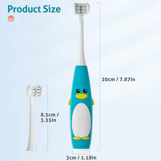 RAZOKO Kids Electric Toothbrush 3 Sided Toothbrush,Sonic Toddler Toothbrush with 2 Brush Heads, Intelligent Timer 5 Gears Adjustment,Ipx7 Waterproof,USB Cable