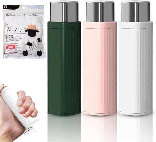 Portable Floss Dispenser with 100 Pcs Dental Floss, Dental Floss Dispenser Dental Floss Picks Case, Upgrade Portable Automatic Floss Dispenser Floss Organizer for Family Travel(3 Pcs Mix Color)