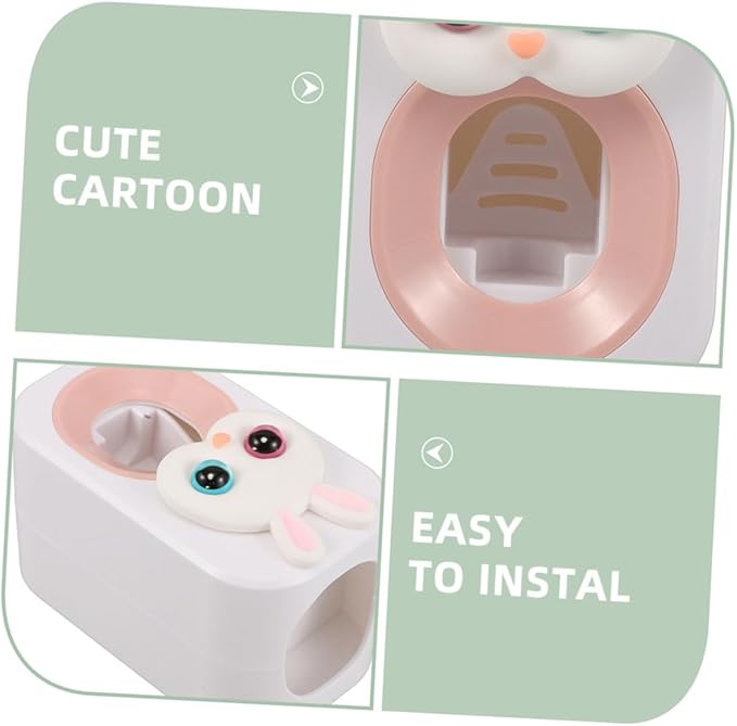 SAFIGLE 2pcs Automatic Toothpaste Pump for Boys and Girls Wall-Mounted Rabbit Dispenser Toothbrush Holder Sturdy Easy to Install Decor