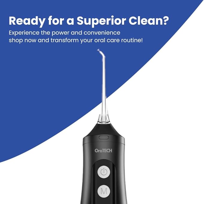 OraTECH Water Dental Flosser, Portable Cordless Oral Irrigator 350ML Rechargeable Travel IPX7 Waterproof Electric Flossing for Teeth Cleaning (Black)