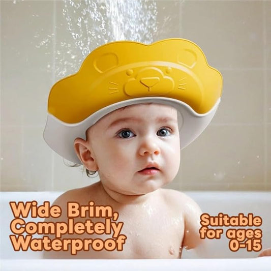 Baby Shower Cap - Waterproof Bath Visor for Toddlers 1-3 Years, Extra Soft Silicone Hair Washing Hat for Kids, Keep Water Out of Eyes(Animal Design) (Yellow)