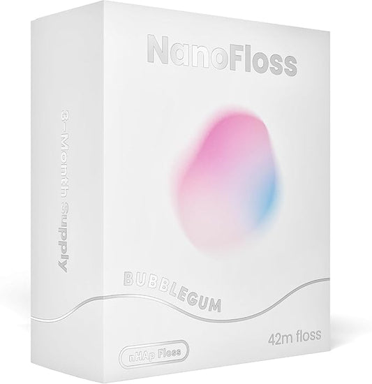 Something Nice NanoFloss Threader for Teeth, Vegan Dental Floss Thread, nHAP1000D Polyester Fiber Waxed with Nano Hydroxyapatite for Enamel Care Kid Friendly, Bubblegum Flavored, 42M