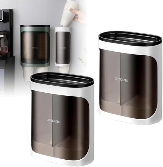 2 Pcs Cup Dispenser Wall Mounted, Bathroom Cup Dispenser Holder for 3oz-9.5oz Disposable Paper and Plastic Cups, Water Cooler Cup Dispenser with Adhesive Plate (Large White)