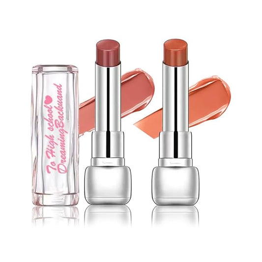 Plumper Moisturizing Butter Lipstick for Women, Natural Tinted Lip Balm Shine Nourishing Hydrating Lip Gloss Stain for Dry Lips, Lightweight Lip Liner Care Makeup, Vegan, 2Pc Pale Nude & Orange