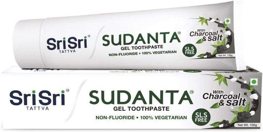 Sri Sri TATTVA Sudanta Activated Charcoal Toothpaste Gel for Teeth Whitening, Healthy Gums and Fresh Breath - All Natural Fluoride Free Toothpaste for Oral Care Without Causing Sensitivity (100g)