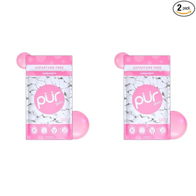PUR Gum | Aspartame Free Chewing Gum | 100% Xylitol | Natural Bubblegum Flavored Gum, 55 Pieces (Pack of 2)