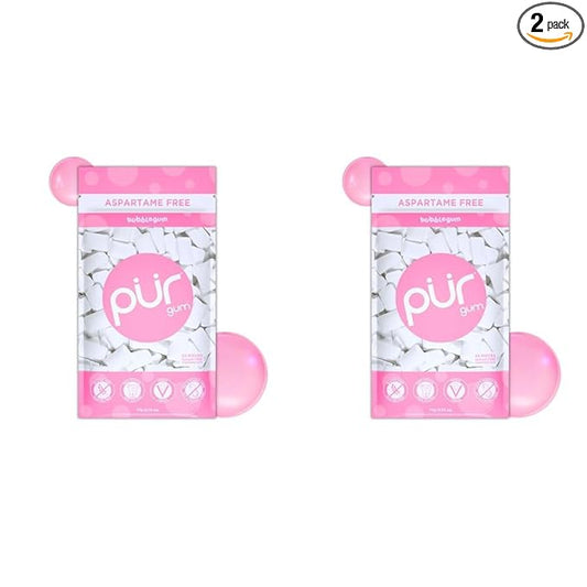 PUR Gum | Aspartame Free Chewing Gum | 100% Xylitol | Natural Bubblegum Flavored Gum, 55 Pieces (Pack of 2)