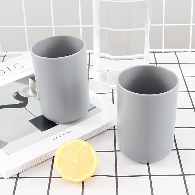 Round Plastic Toothbrush Cups, Couples Toothbrush Cups, Creative Household Toothbrush Cups, Simple wash Cups and mouthwash Cups. (Gray & Gray)
