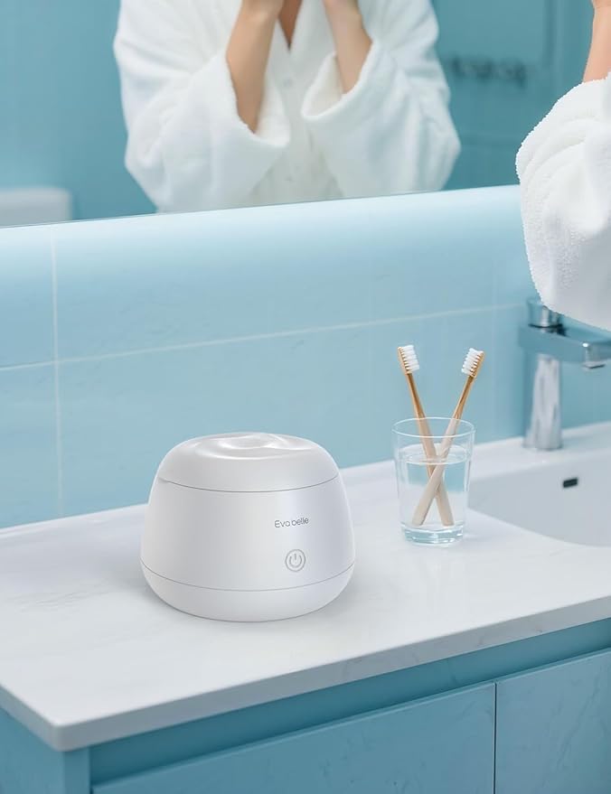Ultrasonic Retainer Cleaner, EVA BELLE Rechargeable Denture Cleaner Machine, Tooth Cleaner MouthGuard Cleaner, Portable Retainer Cleaner for Night Guards, Braces, Aligner, Toothbrush, Jewelry and More