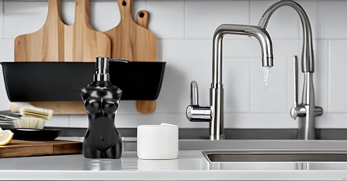 Ceramic Soap Dispenser Hand Lotion Liquid Dispenser Refillable for Kitchen and Bathroom Decorative (Black)