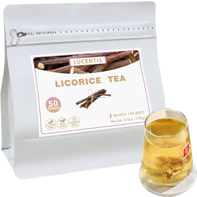 Licorice Root Herbal Tea 甘草根养生茶 – 3.5oz/100g (50 Pyramid Tea Bags), Non-GMO, Caffeine-Free, Soothes Throat & Supports Digestion