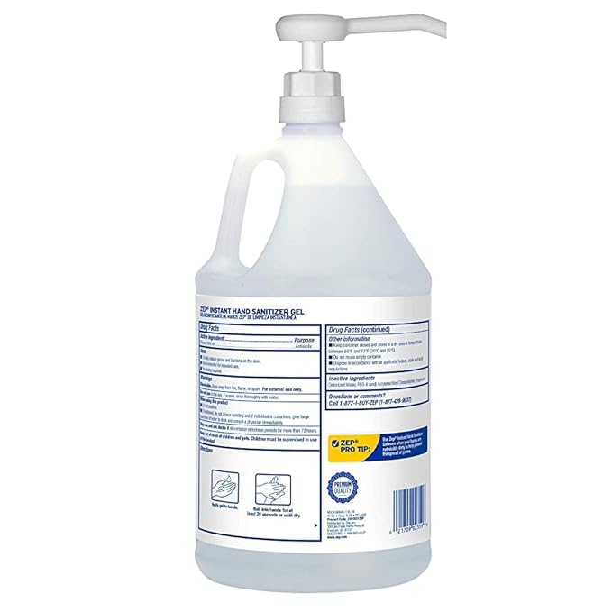 Zep Instant Hand Sanitizer Gel 70% Alcohol - 1 Gallon (Case of 4) 355825 - Pump Included - Exceeds CDC Recommendations - Kills 99.9% of Germs