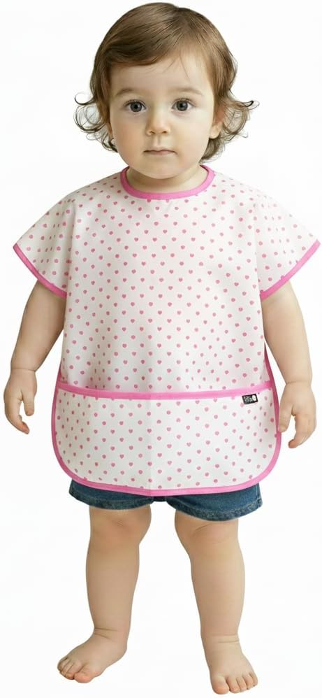 Short Sleeve Waterproof Bib for Toddlers – Easy Clean Feeding Apron for Mealtime, Daycare, Self-Feeding, Lightweight