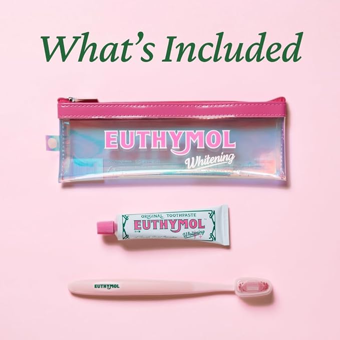 EUTHYMOL Whitening Travel Set (1.4 oz Toothpaste + 1 Toothbrush) – TSA-Friendly, Stain Removal in 2 Weeks, Long-Lasting Freshness for Sensitive Teeth & Gums, Bad Breath & Cavity Protection
