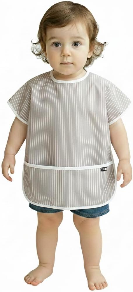 Short Sleeve Waterproof Bib for Toddlers – Easy Clean Feeding Apron for Mealtime, Daycare, Self-Feeding, Lightweight