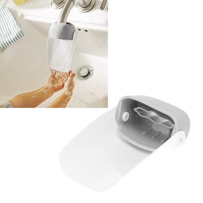 Faucet Extender Sink Water Spout Flat Faucet Cover Extender Hand Washing Supplies Faucet Extension Attachment for Children Toddlers Kids(Grey)
