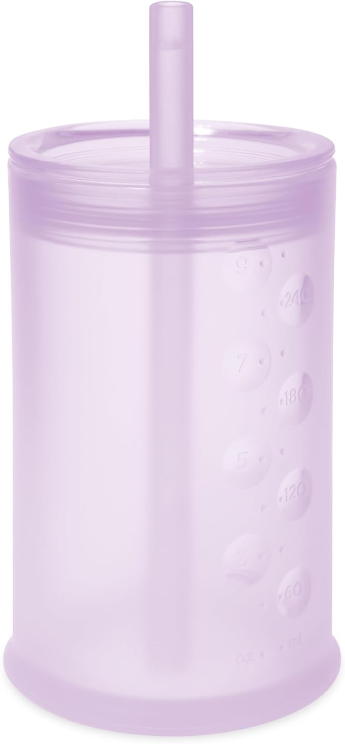 Olababy Clear View Silicone Training Cup with Straw Lid | Toddler Sippy Trainer 12mo+ | Unbreakable Water Drinking Cups for Kids 2yr+ | Baby Led Weaning & Feeding Supplies (Lilac, 9 oz)
