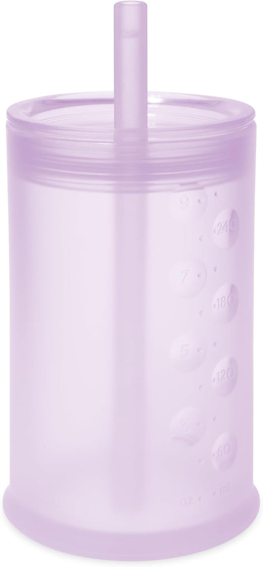 Olababy Clear View Silicone Training Cup with Straw Lid | Toddler Sippy Trainer 12mo+ | Unbreakable Water Drinking Cups for Kids 2yr+ | Baby Led Weaning & Feeding Supplies (Lilac, 9 oz)