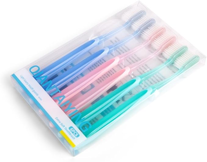 Extra Soft Toothbrush 6-Pack, Regular Head (3 Colors - 2 Each) Dentist-Developed Tapered Bristles for Sensitive Teeth & Gum Care Gentle Cleaning, BPA-Free