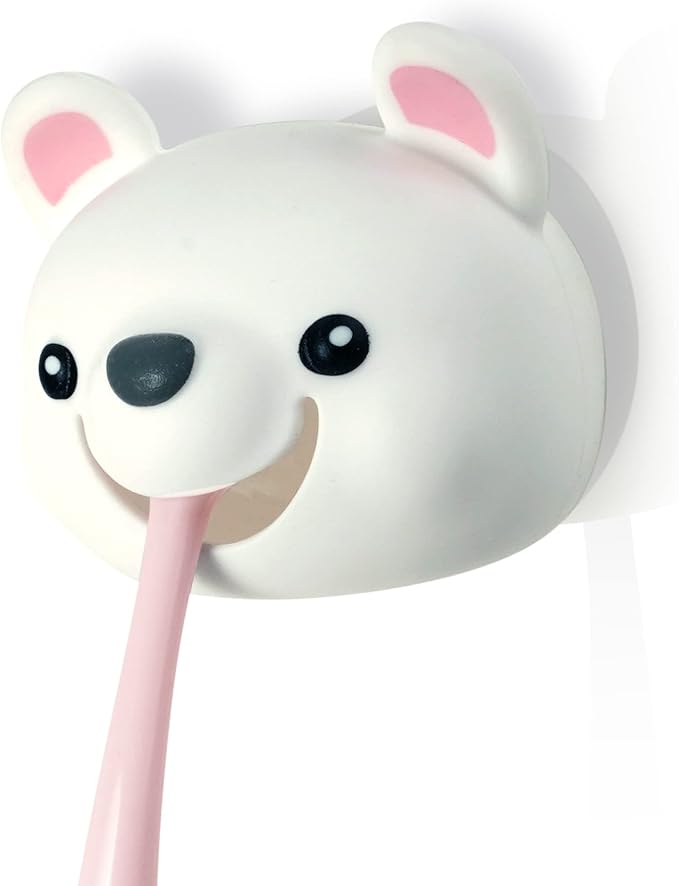 Hoobbe Animal Toothbrush Holder, Kids Suction Toothbrush Holder with Mirror/Glass/Wall Mounted Suction Cup, Bathroom Organizer, Accessories and Decor (Polar Bear), for Kids