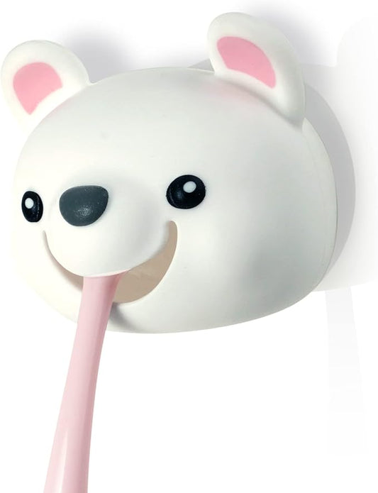 Hoobbe Animal Toothbrush Holder, Kids Suction Toothbrush Holder with Mirror/Glass/Wall Mounted Suction Cup, Bathroom Organizer, Accessories and Decor (Polar Bear), for Kids