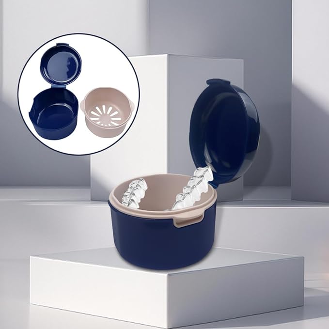 2PCS Retainer Cleaner Case, SENLIN DENTAL Double-layer Hollowed-out Draining Braces Denture Bath Case for Aligner, Retainers, Mouth Guard, Night Guard, Travel Cleaning