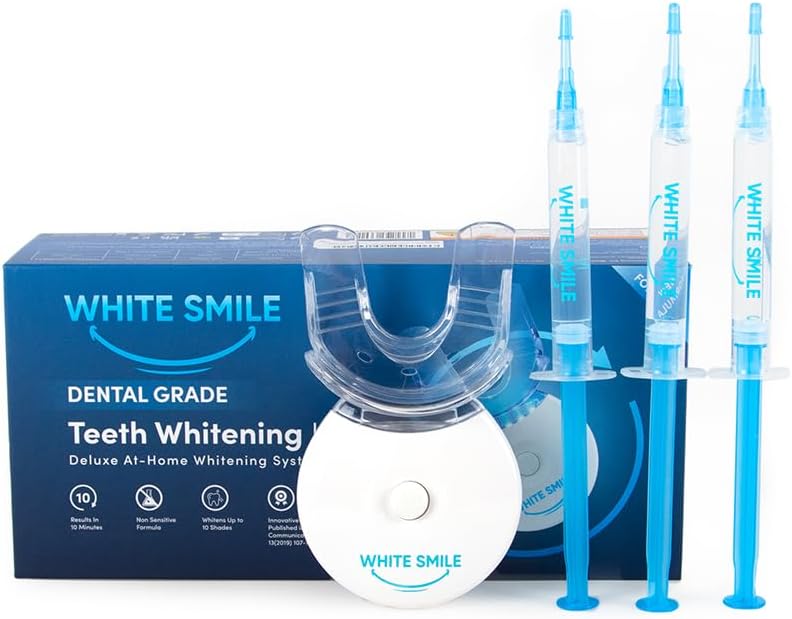 WHITE SMILE Teeth Whitening Kit, LED Light System, 35% Carbamide Peroxide 3 Gel Syringes, 10-Minute Treatment, Non-Sensitive Formula