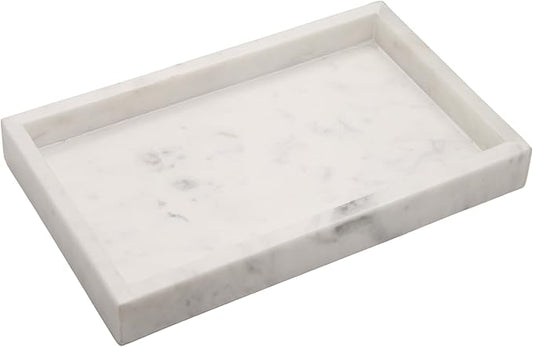 Natural White Marble Tray for Bathroom | Kitchen | Vanity | Desktop, Stone Organizer for Coffee Table, Dresser, Nightstand, Candles, Soap, Towel, Plant, Jewelry (10" x 6"), Rectangular