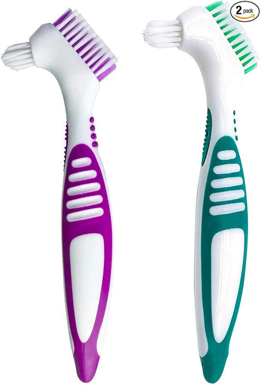 Premium Hygiene Denture Cleaning Brush Set, Multi-Layered Bristles & Ergonomic Rubber Handle, for Denture Care(Purple & Green)