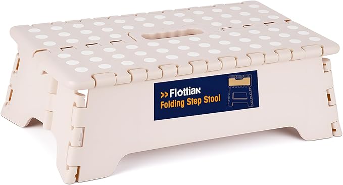 Flottian 5" Folding Step Stool for Adults and Kids 15-Inch Extra Wide Stool Holds Up to 300 lbs,Non-Slip Folding Stools with Handle,Compact Plastic Foldable Step Stool for Bathroom,Kitchen,ect Khaki