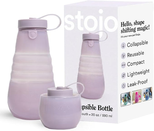STOJO Collapsible Sports Water Bottle - Leak-Proof Reusable Silicone Travel Cup for Hot & Cold Drinks - Microwave & Dishwasher Safe - AS SEEN ON TODAY SHOW - Parent (Translucent Lilac)