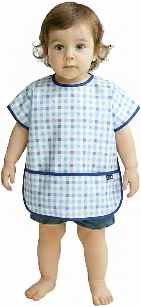 Short Sleeve Waterproof Bib for Toddlers – Easy Clean Feeding Apron for Mealtime, Daycare, Self-Feeding, Lightweight
