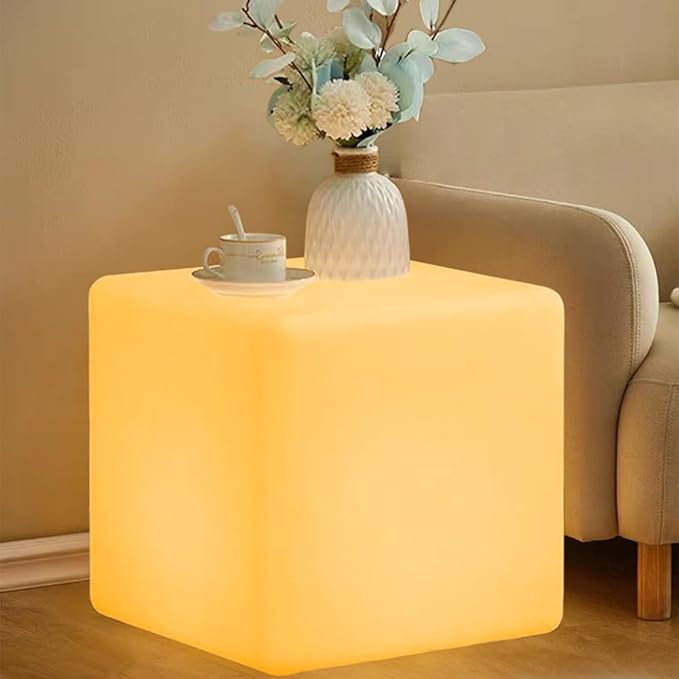 20-in LED Cube Chair, Dimmable RGB Color Changing Light Cubes w/Remote, Versatile Large LED Cube Seat, Rechargeable Light Table Waterproof Outdoor Floor Lamp, Ideal Home Garden Patio Pool Party Decor