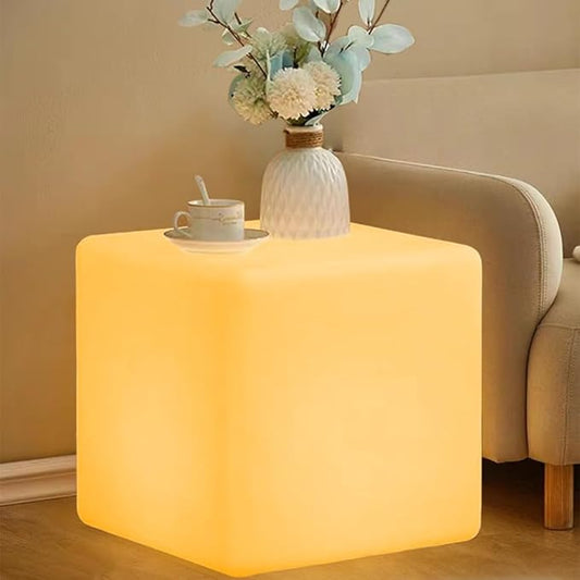 20-in LED Cube Chair, Dimmable RGB Color Changing Light Cubes w/Remote, Versatile Large LED Cube Seat, Rechargeable Light Table Waterproof Outdoor Floor Lamp, Ideal Home Garden Patio Pool Party Decor